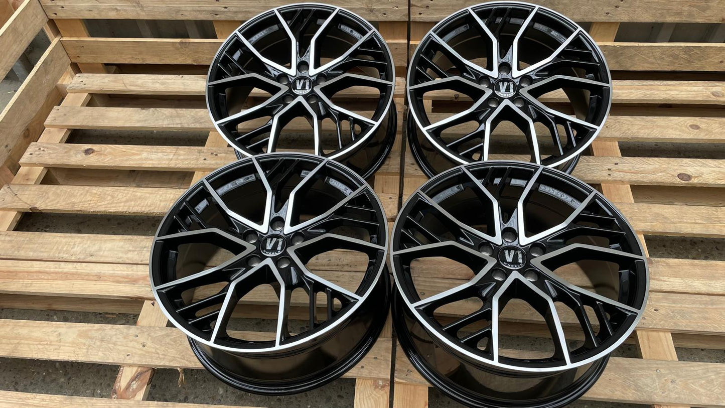 4er Satz V1 Wheels V7 19 Zoll Schwarz Poliert ET44
