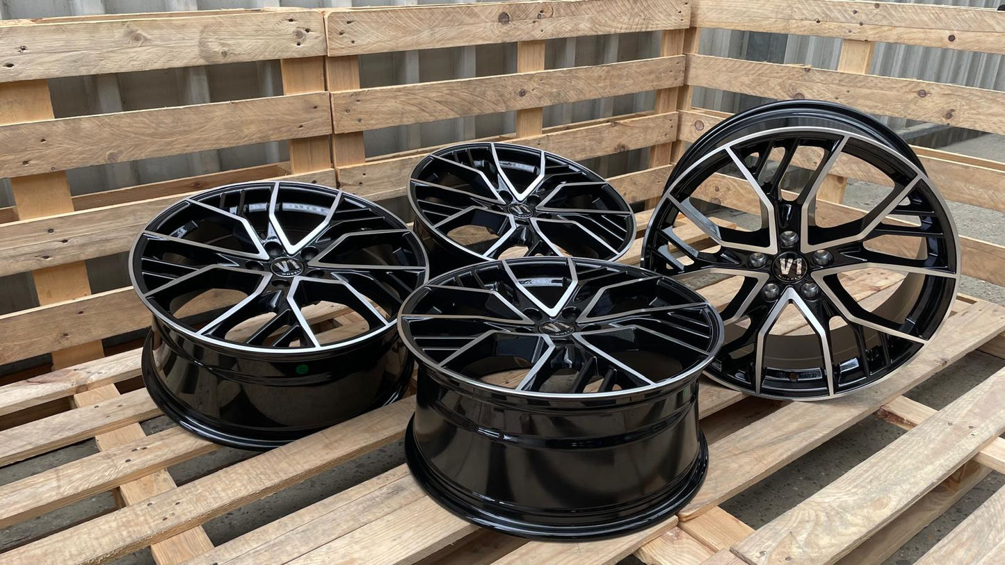 4er Satz V1 Wheels V7 19 Zoll Schwarz Poliert ET44