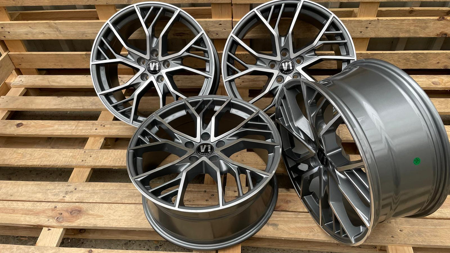 4er Satz V1 Wheels V7 19 Zoll Grau Poliert ET44