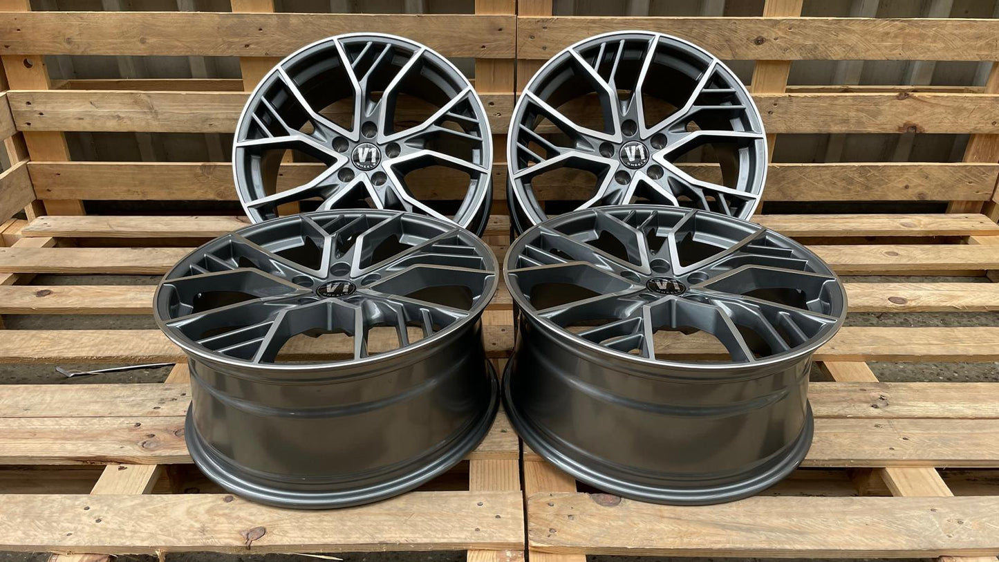 4er Satz V1 Wheels V7 19 Zoll Grau Poliert ET44