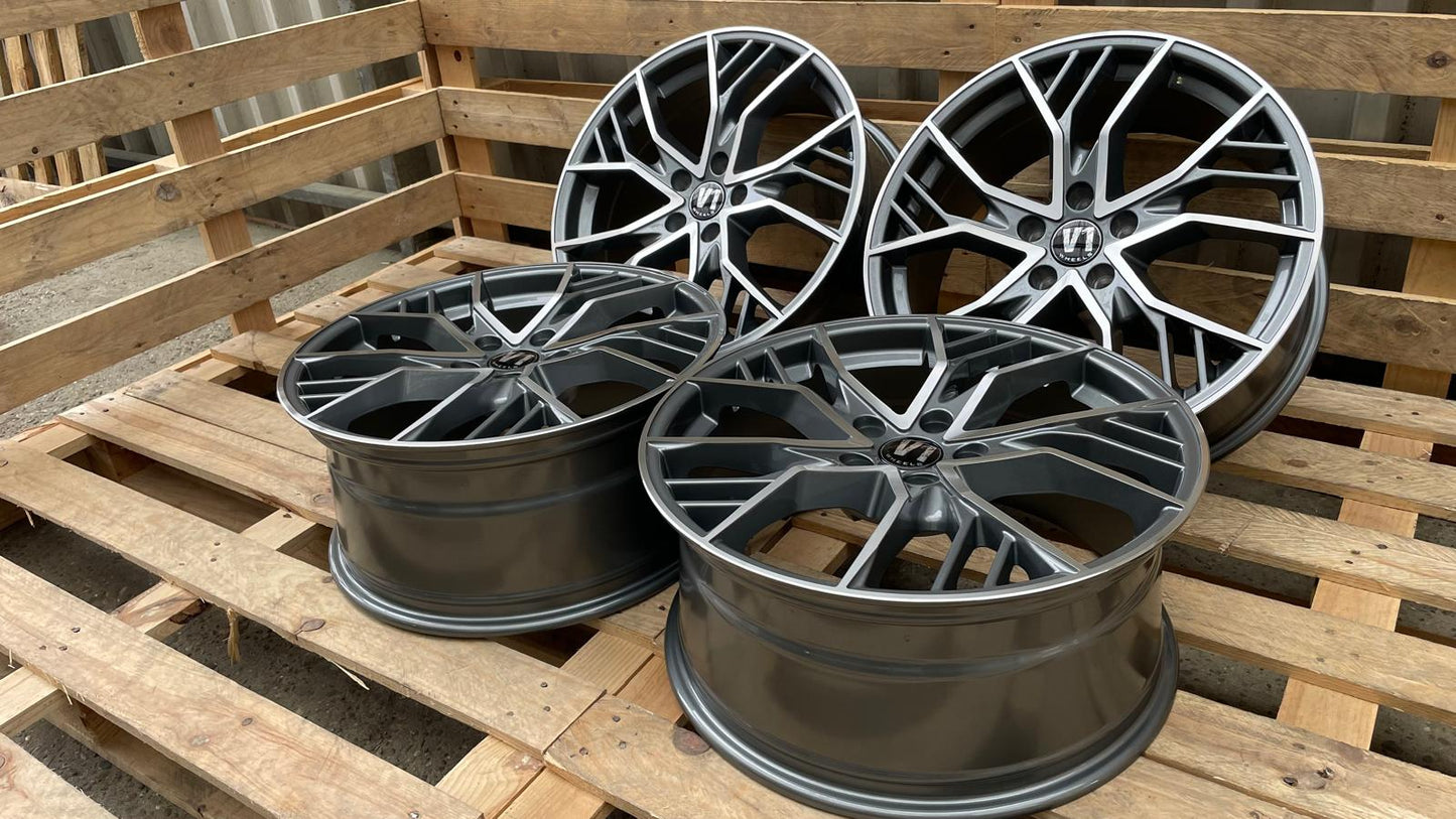 4er Satz V1 Wheels V7 19 Zoll Grau Poliert ET44