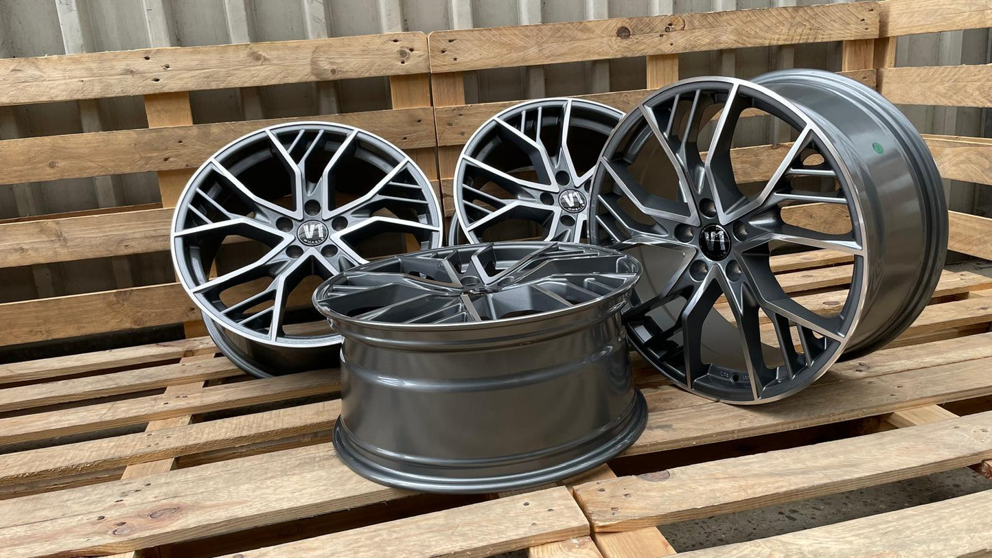 4er Satz V1 Wheels V7 19 Zoll Grau Poliert ET44